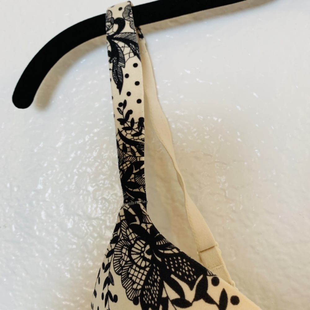 Soma Full Coverage Shaping Bra 34B Black Cream Floral Dots Underwire Padded - Picture 5 of 11
